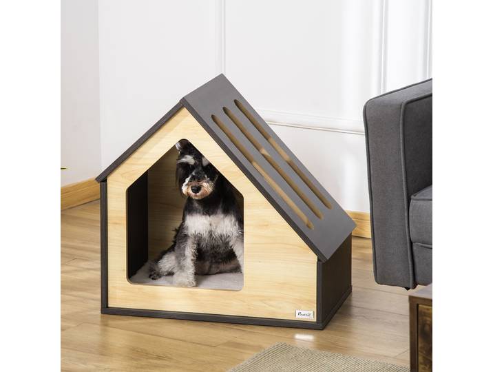 Nichoir en bois pour chien, lit d'intérieur pour animaux de compagnie avec coussin doux et chaud, chenil confortable adapté aux chiens de petite et moyenne taille, fournitures pour animaux de