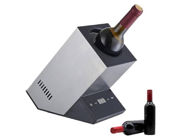 LwiftGal Elektrischer Weinkühler für eine Flasche, Wein- und Getränkeflaschenkühler, Touch-Steuerung, Digitalanzeige, Temperaturanpassung, kein Eis erforderlich, für Weinliebhaber, Silber