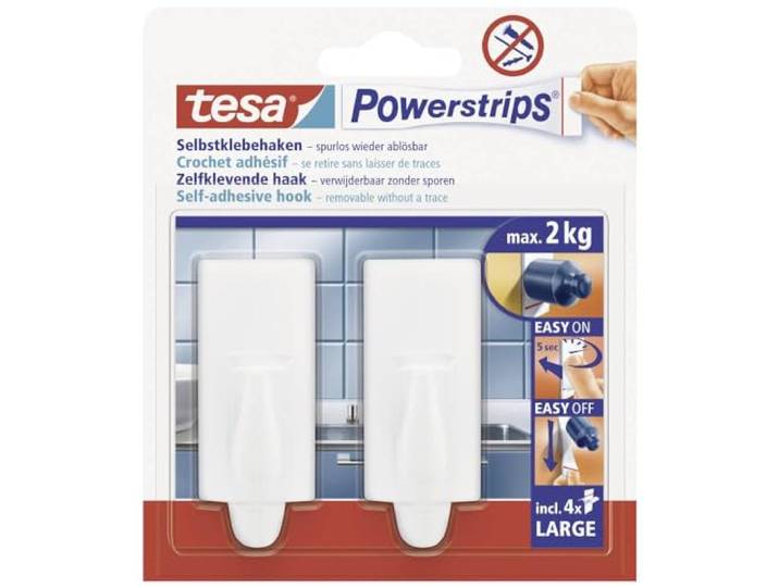 Tesa 58045-00000-01 Powerstrips Haken Groot, wit
