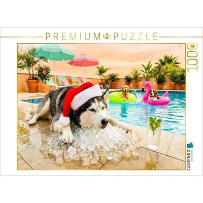 CALVENDO Puzzle Husky on the Rocks - Weihnachtsmotiv | 1000 Teile Lege-Größe 64x48cm Foto-Puzzle für glückliche Stunden