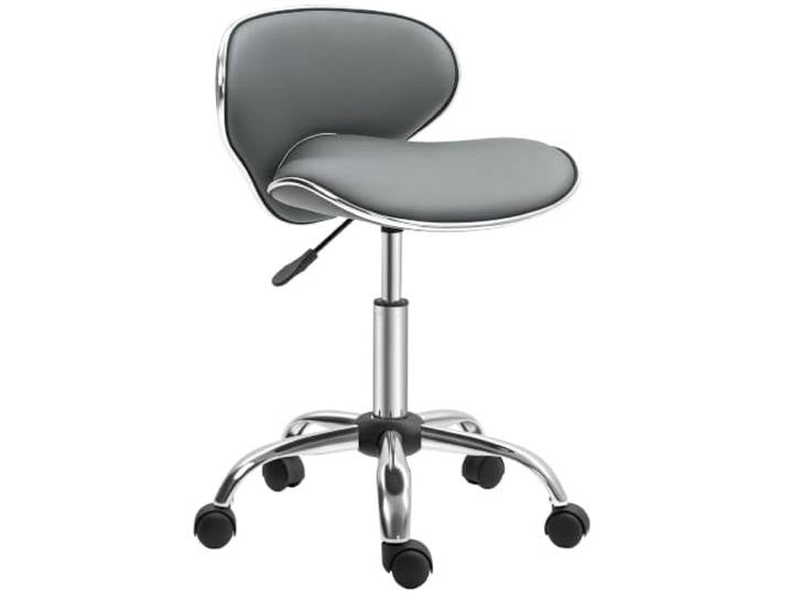 HOMCOM Tabouret à roulettes Hauteur Réglable 44-56 cm avec Dossier Gris Tabouret de Travail\, Pivotant 360°\, pour Salon de Massage\, Bureau\, Clinique
