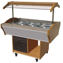 Buffet Kühltheke MORRIS auf Rollen | LED | 3/1 GN | HxBxT 85/135x120x90cm | +0/+10°C | Braun | + CHEFGASTRO Geschirrtuch