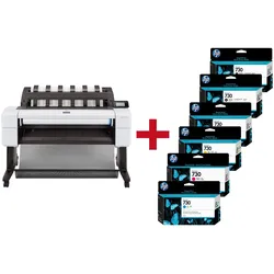 HP DesignJet T1600 PostScript Großformatdrucker Plotter inkusive zusätzlichem HP Tintenset 730