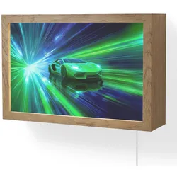 WANDLEUCHTE Geschwindigkeit - Leicht - Sportwagen - Grün 30x20 cm Wandlampe