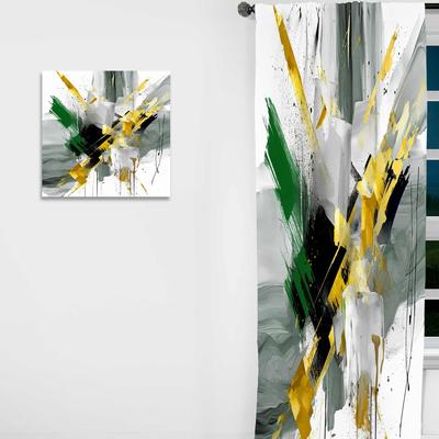 DESIGN ART "Designart ""Yellow Green Abstracted Perspectives IV"" Abstract Curtain - Room Darkening Abstract Curtain - 1 Panel"