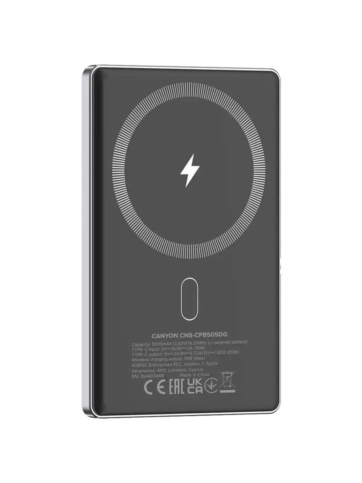 Canyon OnPower 505 MagSafe Powerbank 5000mAh, Grau - 5000 mAh