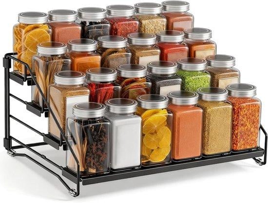 Verstelbaar kruidenrek met 4 niveaus - Zwart metalen organizer voor keuken en badkamer