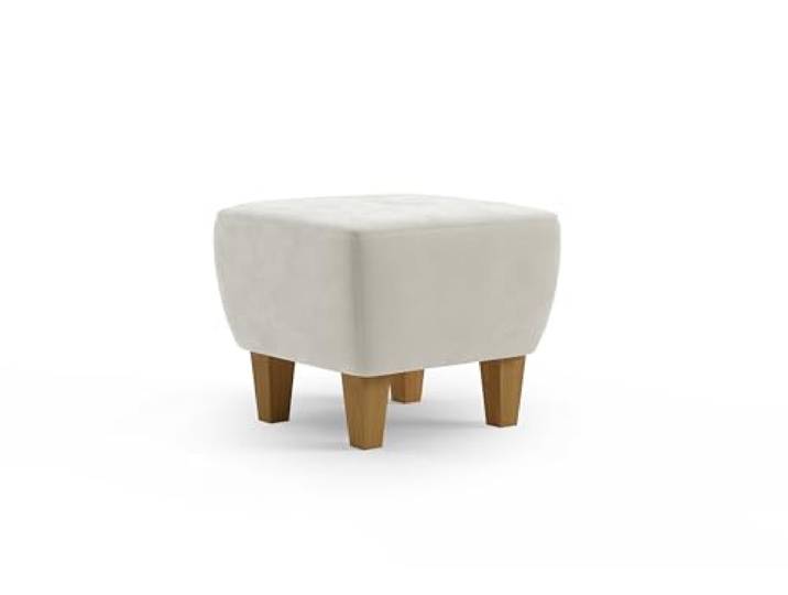 Cavadore Hocker Vida / Polsterhocker mit massiven Holzfüßen in Eiche / 52 x 46 x 52 / Mikrofaser, Naturweiß