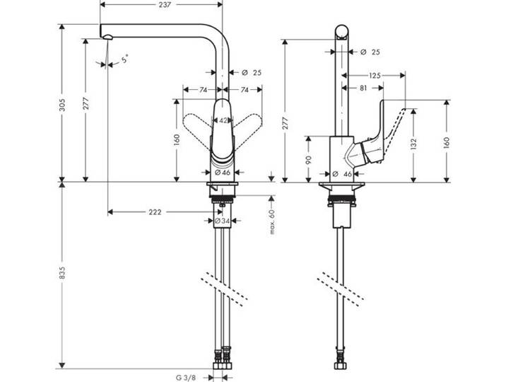 hansgrohe Focus M41 - Keukenmengkraan - Ééngreeps bediening - 280mm - RVS