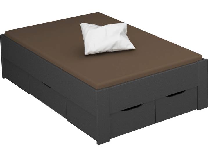 Stauraumbett RAUCH Aditio , grau (graumetallic), B:126cm H:50cm L:208cm, Betten, Stauraumbett, ohne Kopfteil, inklusive Schubkästen