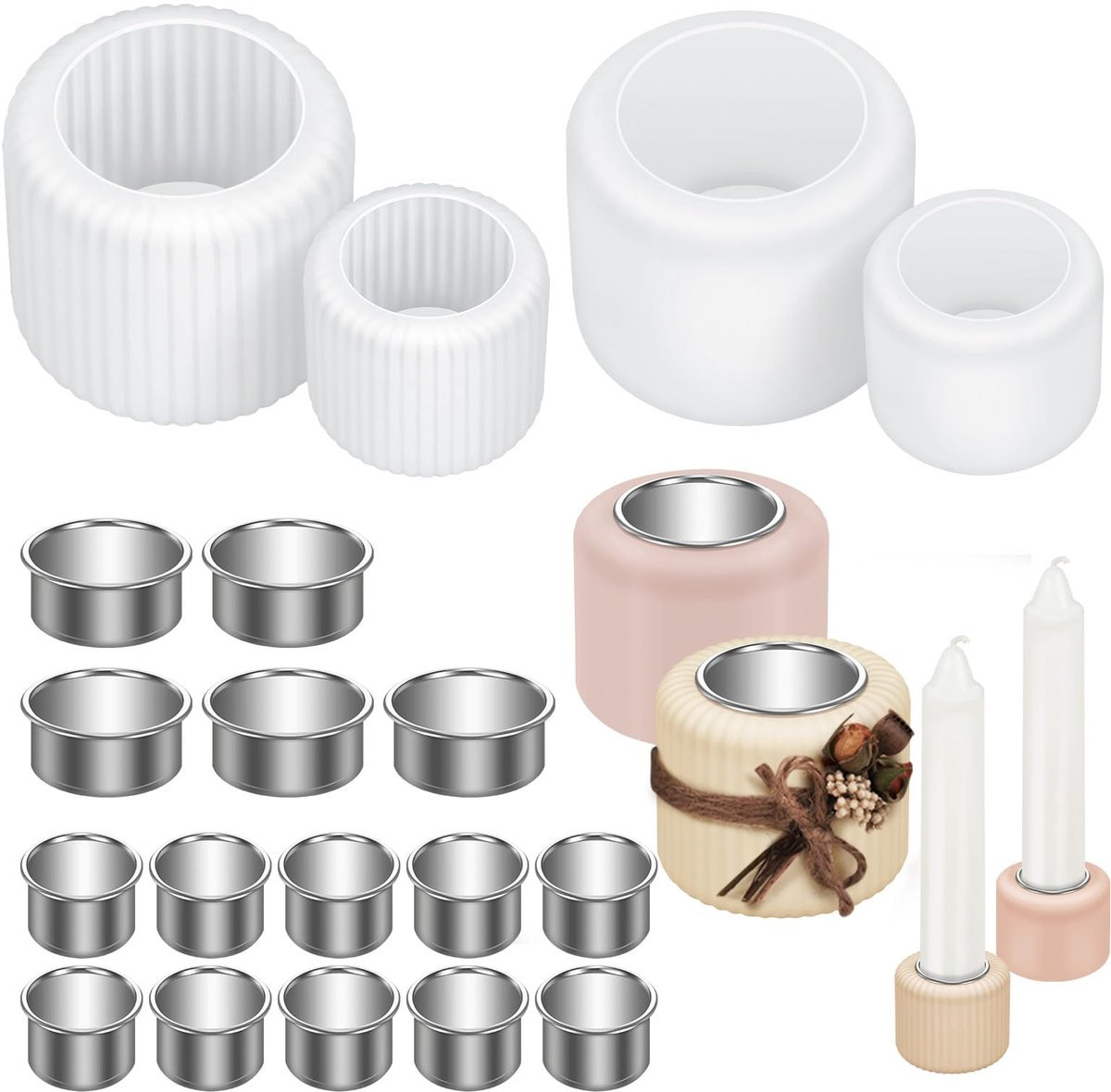 Omgoods Siliconen Kaarsenhouders Set met 15 Kandelaars en Gietvormen voor Taper en Tealight