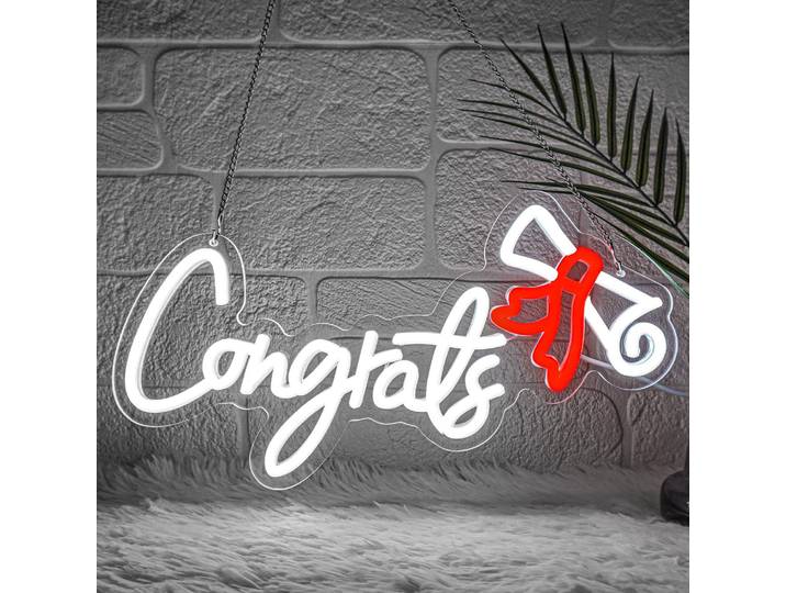Enseigne néon « Félicitations, diplômé ! » – Lumières LED néon USB à intensité variable pour fête de remise des diplômes, cérémonie de remise des diplômes, décorations murales