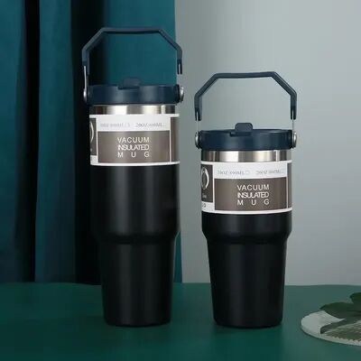 Multicon Wholesale Hub Stainless Steel Thermal Water Bottle, Coffee Mug With Straw, Keeps Cold & Heat, Vacuum Flask Tumbler For Car black