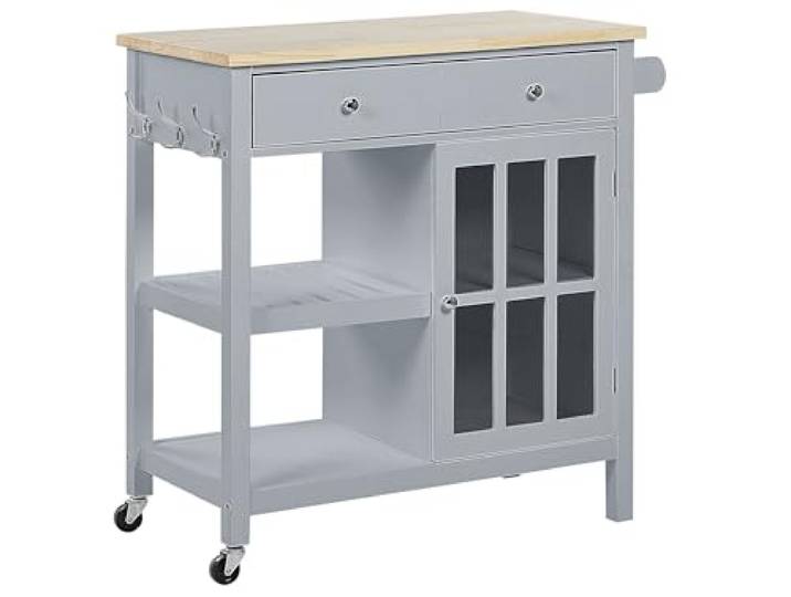 Praktischer Servierwagen mit beständigem Temperglas Landhausstil grau Genoa