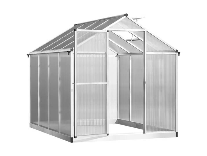 ComfortXL Gewächshaus De-11902 Aluminium Polycarbonat mit Dachluke Silber, Transparent, Metall, 190x195x242 cm, Gartenzubehör, Gartenhäuser & Gewächshäuser