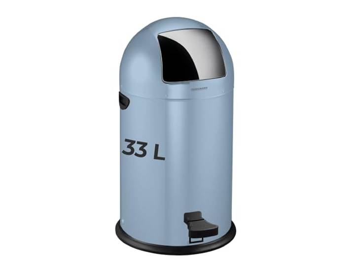 FACKELMANN ROME Pedal-Abfallsammler 33L Stahlblau – Stilvoller Abfalleimer in Retro-Design mit robustem Pedalmechanismus und Edelstahl-Inneneimer, ca. 39 x 43 x 69 cm