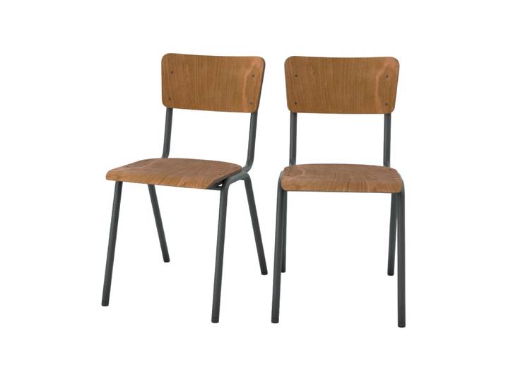 Lot de 2 chaises écolier empilables en bois foncé