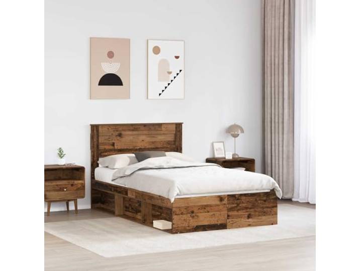 KTHLBRH Bettgestell Kiefer massiv 120 x 200 cm Modernes rechteckiges Design, Rahmen aus altem Holz, geeignet für minimalistische Zimmer