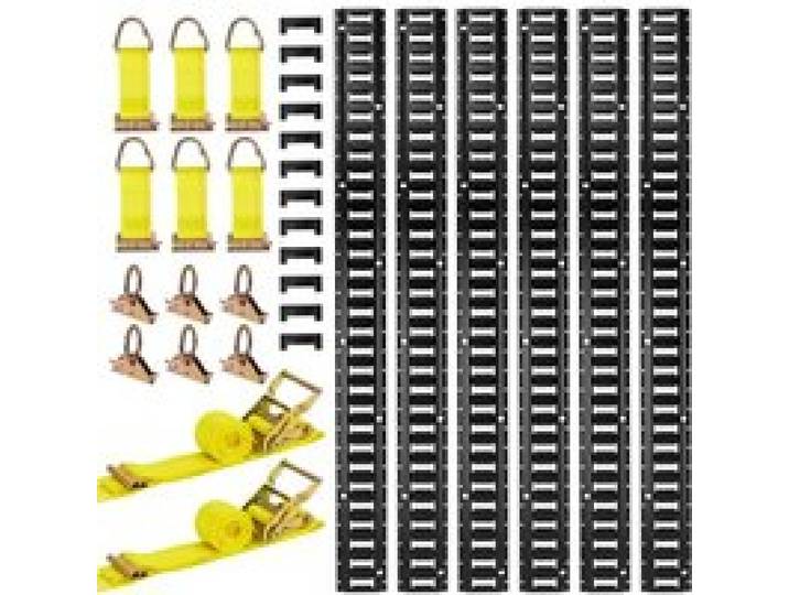 VEVOR Kit Rails Arrimage E-Track, 6 Rails E Track de 1,5 m, 26 Accessoires comprenant 2 Sangles à Cliquet, 6 Joints Toriques, 6 Attaches avec Anneau en D, 12 Embouts, pour Fourgons Remorques Garages