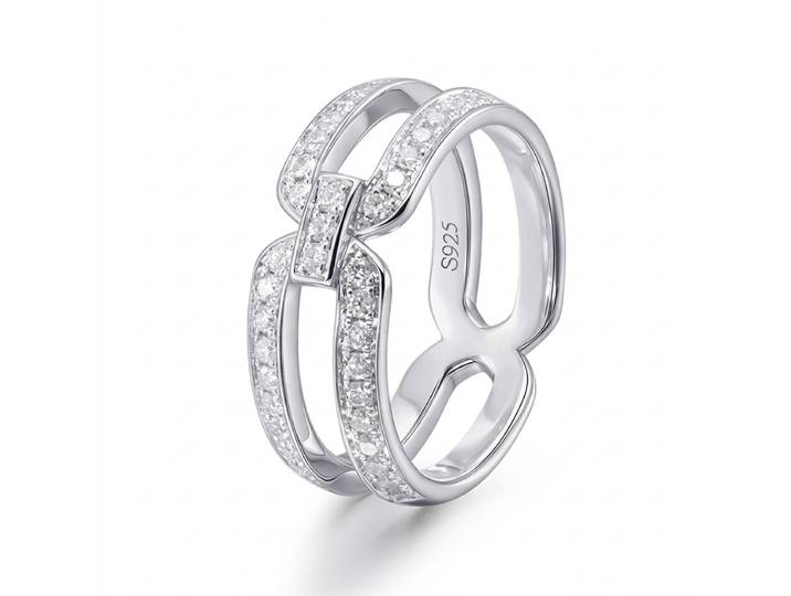 ALAIN MICHAL Intertwine 925 Argent Sterling Bague Diamant Semi-Baguet 43 Diamants Blancs 0,452-0,516 ct Largeur de Bague 7 mm Taille 55