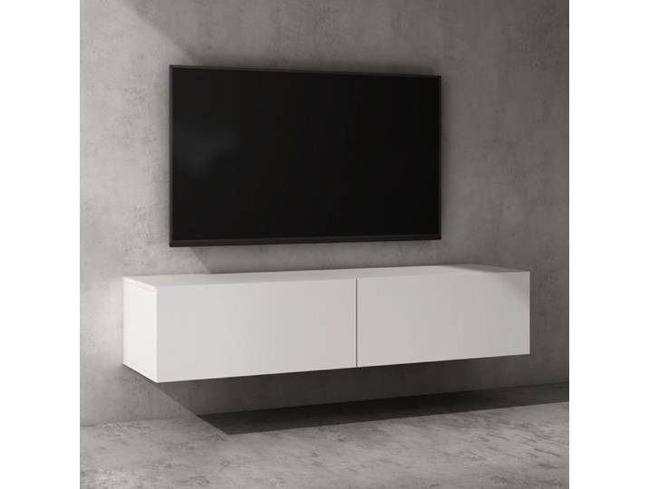 doporro Meuble TV Bas 140 cm Armoire TV Blanc Mat Table de Télévision Salon avec 2 Portes Meuble TV Suspendu MBTV02