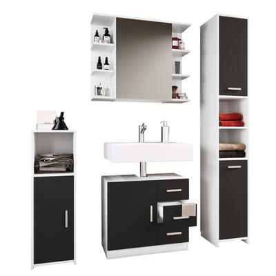 Badmöbel-Set VCM "4-tlg. Komplettset Badmöbel Set Zalo ll", schwarz, B:140cm T:30cm, Obermaterial: 100% Holz Wood., Schränke, Badmöbel-Set