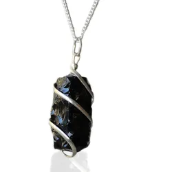 Cascade Wrapped Gemstone Necklace - Rough Black Onyx