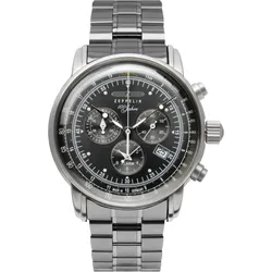 Zeppelin Herrenuhr 7680MB2 - Leuchtpunkte,Leuchtzeigern,Schwarzes Ziffernblatt mit weißen Zahlen/Indices,silber - 42mm