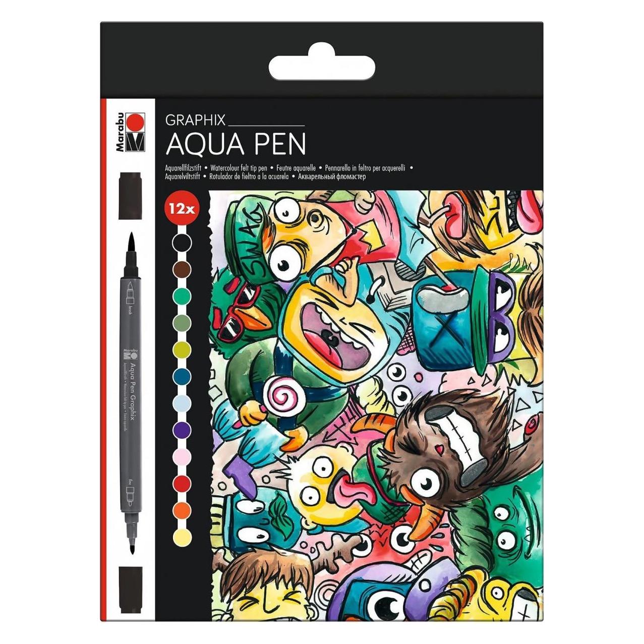 Marabu Fasermaler Aqua Pen Graphix Mega Mash, 12 Stück (12x) (0145000000100)