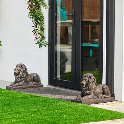 Glitzhome MGO Vintage Sitting & Lying Lion Guardian Garden Statue Porch Sculpture Indoor Outdoor