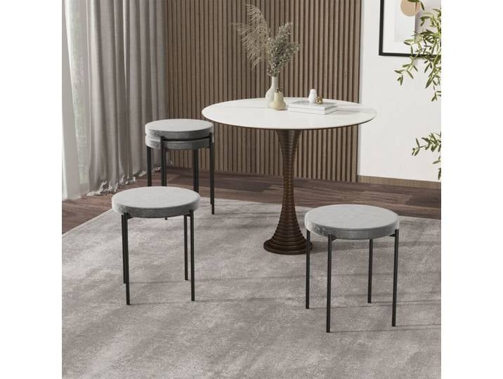 Tabouret de cuisine - WESTYLE - Lot de 4 - assise velours rembourrée - métal gris - empilable