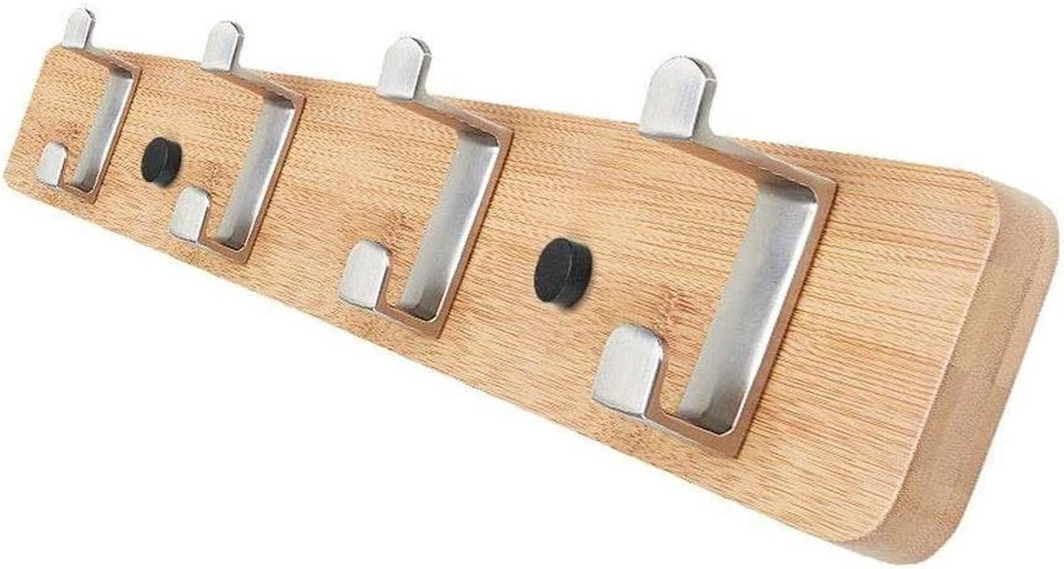 Wandkapstok met 4 haken van natuurlijk bamboe