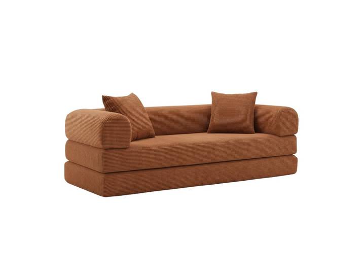 SCHLAFSOFA aus Cord in Terracotta 2-in-1 Funktion & zum Gästebett klappbar