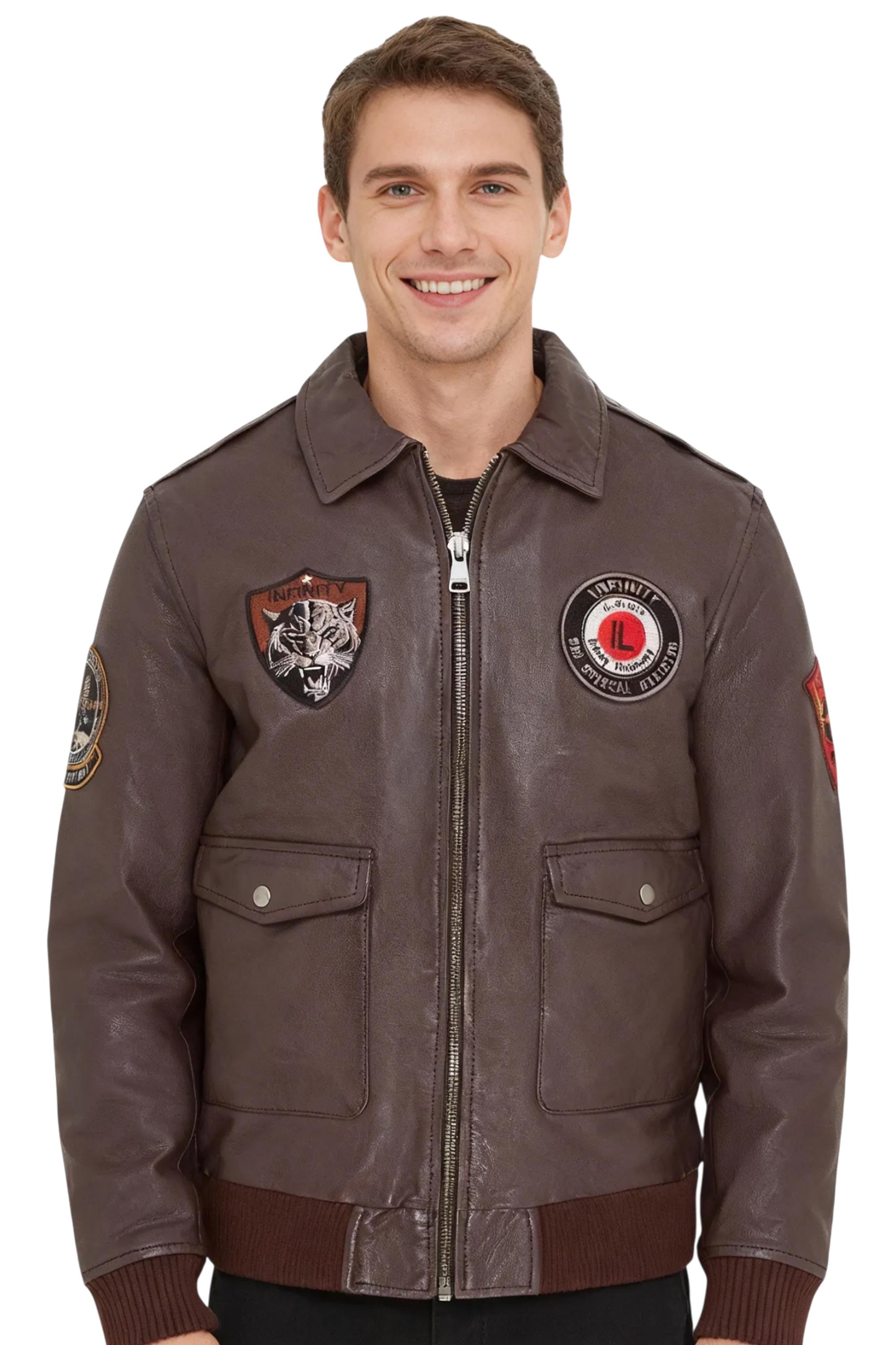 Braune Bomberjacke aus Leder für Herren G-1 mit Fliegerkragen - Hudson