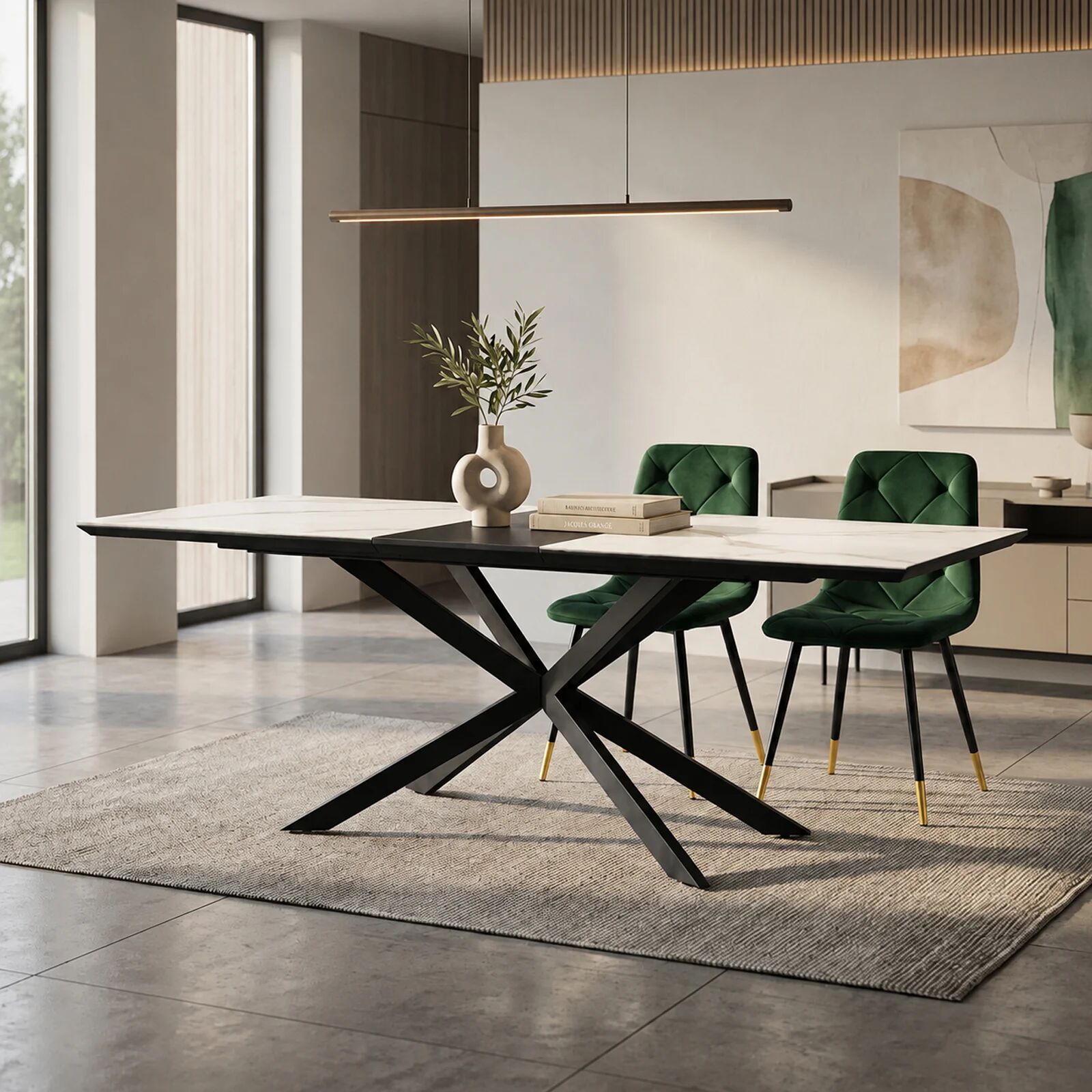 garneroarredamenti Tavolo allungabile 160/200cm moderno effetto marmo bianco nero Lennox