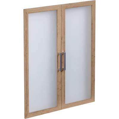 Schranktür FMD "Calvi", braun (alteichefarben), B:84cm H:106cm T:1,5cm, Holzwerkstoff, Schranktüren, Schranktür, 2 Schranktüren mit Glaseinsatz und Holzrahmen