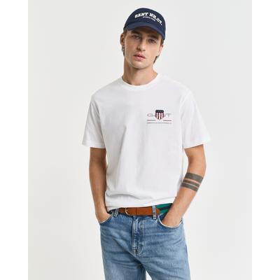 T-Shirt GANT "REG ARCHIVE SHIELD EMB SS T-SHIRT", Herren, Gr. M, weiß, Obermaterial: 100% Baumwolle, unifarben, regular fit hüftlang, Rundhals, abgesteppte Kante, Shirts T-Shirt, von dem Archiv aus den 1980er-Jahren inspiriert