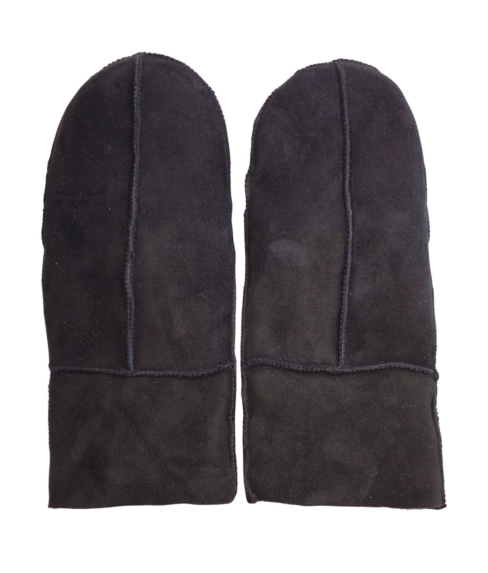Damen-Fäustlinge aus echtem Wildleder und echtem Schaffell, warme Handschuhe, schwarz