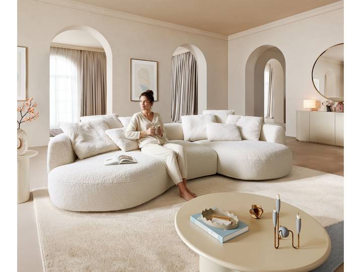 Grand canapé Edina 330 x 170 cm, tissu peluche beige