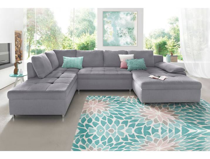 Wohnlandschaft, 326x90 cm, Struktur, Grau, Mit Bettfunktion & Bettkasten, Modern, SIT & MORE