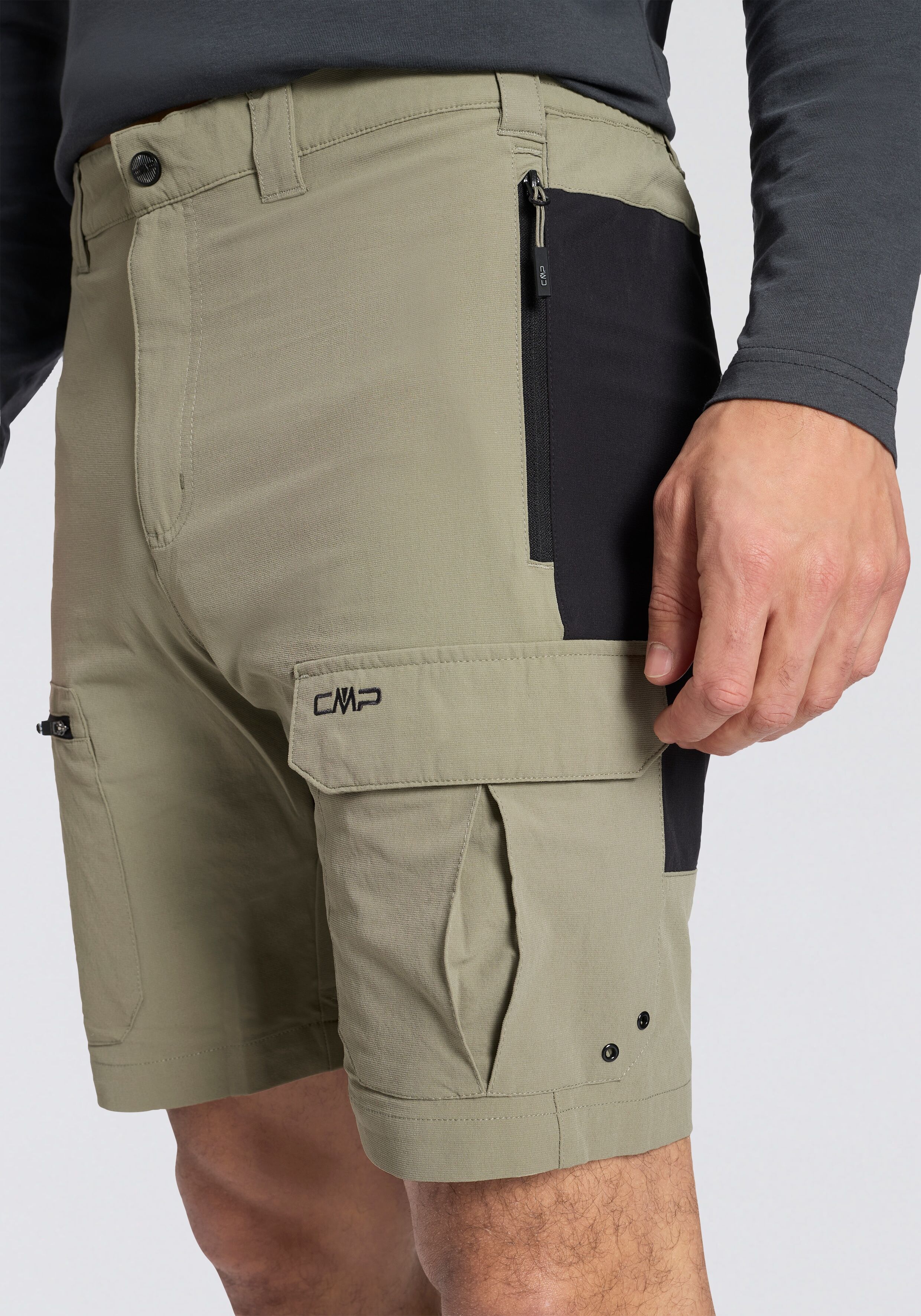 Cargoshorts CMP "MAN BERMUDA", Herren, Gr. 58, N-Gr, beige (sage), Web, Obermaterial: 92% Polyamid, 8% Elasthan, Hosen Cargoshorts, mit Dry-Function-Technologie, in Stretchgewebe sage 58, N-Gr