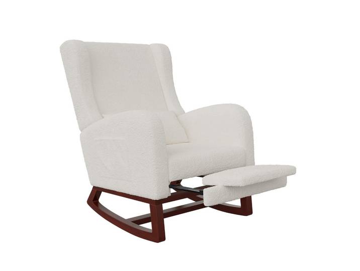 Shopentra Schaukelstuhl creme samt beinauflage kissen, Ecru, 64x99x67 cm, Wohnzimmer, Sessel, Schaukelstühle