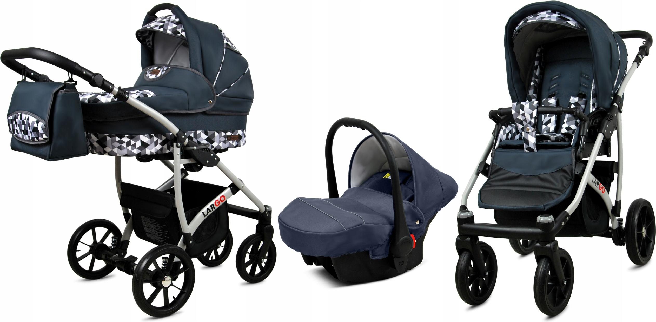 BabyLux Largo | 3in1 Kinderwagen Set | Grey Geometric | Kombikinderwagen | Kinderwagenset | Bug
