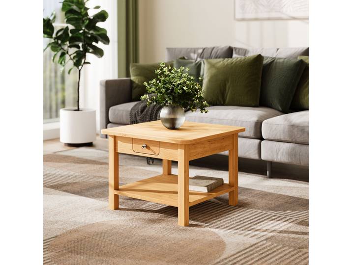 Naturwohnen Massivholz Couchtisch 60x60cm 60x45x45 cm Erle natur geölt mit Schublade mit bioola® nature