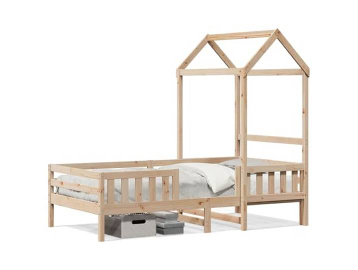 PUGYNBK Bettgestell mit Decke aus massivem Kiefernholz, 75 x 190 cm Lattenrost im Lieferumfang enthalten, offene Seitentür, modernes Design, für Kinderzimmer