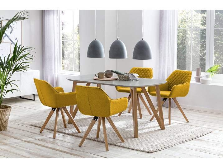 Essgruppe SALESFEVER Växjö - Elegant gestaltete Sitzgruppe , gelb, Sitzmöbel-Sets, Essgruppe, bestehend aus 4 modernen Polsterstühlen und einem 180 cm breiten Tisch