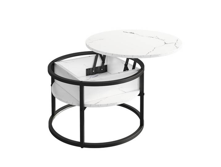 Vicco Couchtisch Marlo Marmor Weiß 57 x 57 cm, Weiß, Schwarz, Holzwerkstoff, Rund, 57x47.5x57 cm, Wohnzimmer, Wohnzimmertische, Couchtische