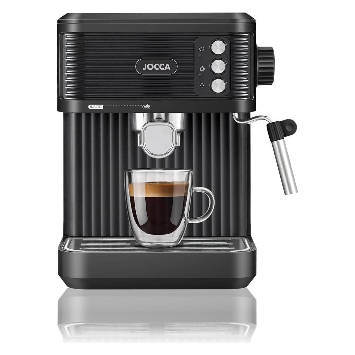 Jocca Espressomaschine Schwarz 850W - 20 Bar Druck, 1,8L Tank, Milchaufschäumer, Edelstahl (57583801)