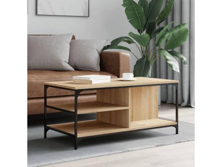 HEFZGDB Couchtisch Sonoma-Eiche 100x50x45 cm Holzwerkstoff mit Metallgestell, robuster Beistelltisch mit reichlich Stauraum, langlebiges Wohnzimmermöbel für Eleganz und Stabilität