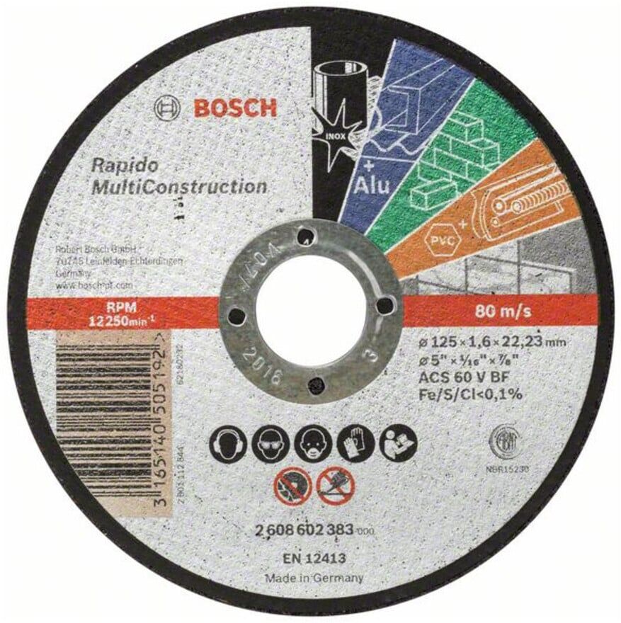 Bosch Trennscheibe gerade Rapido Multi Construction ACS 46 V BF, 125 mm, 22,23 mm, 1,6 (2608602383)